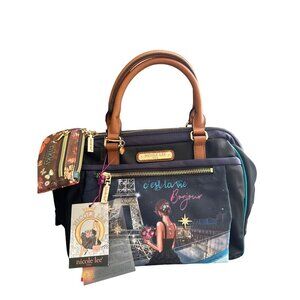 Nicole Lee USA CEst La Vie Bonjour Satchel Handbag W/ Polka Dot Lining & Matchin